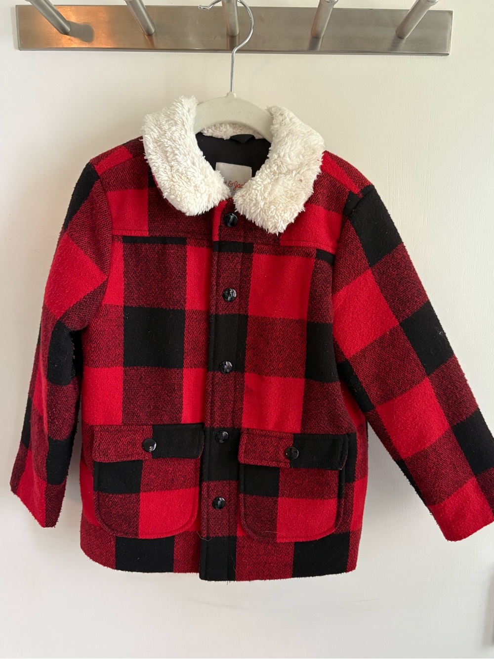 Cat & Jack Kids Red & Black Buffalo Plaid Sherpa-Collar Jacket